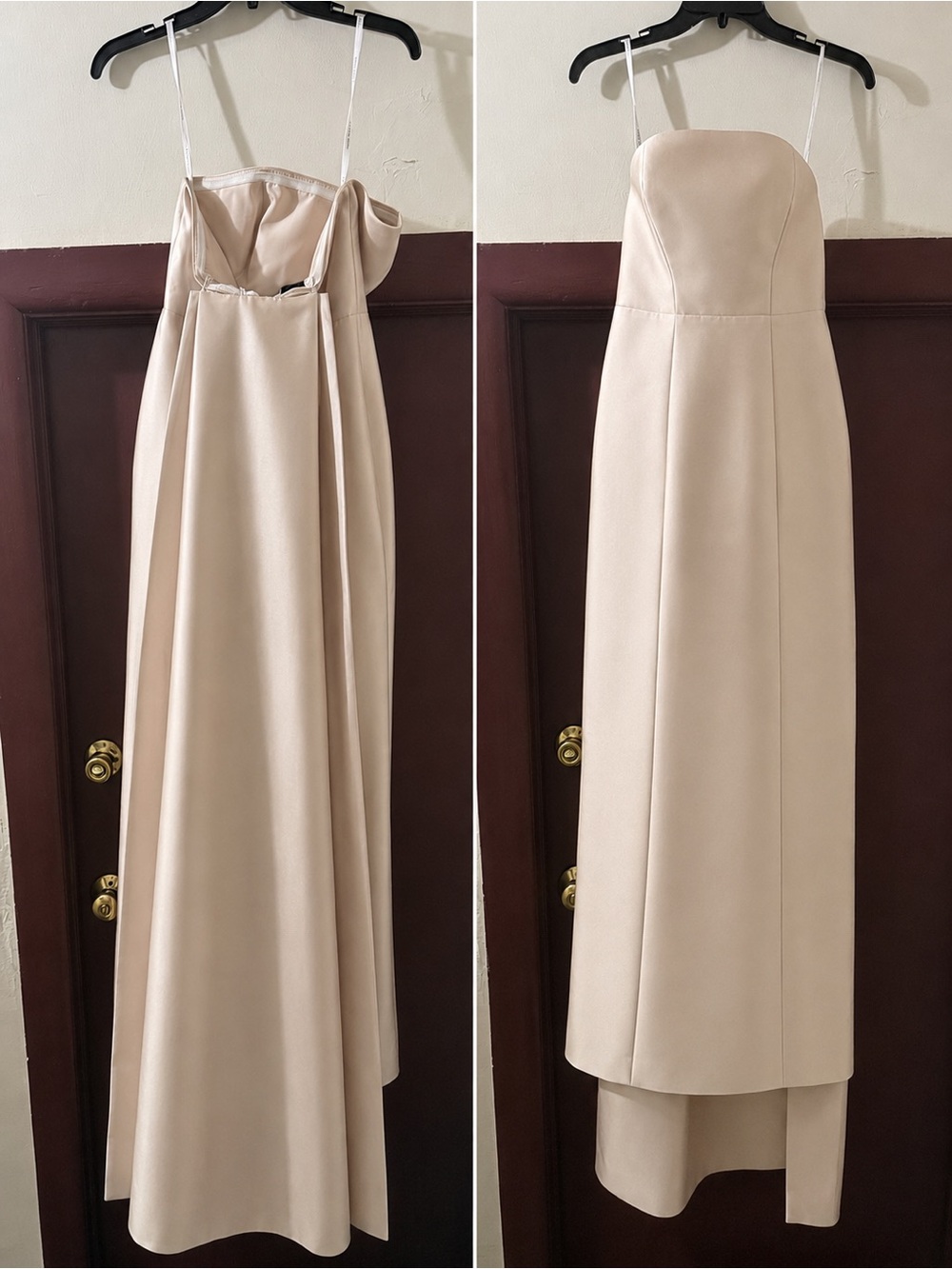 ALFRED SUNG Strapless Satin Twill Column Gown with Removable Train - Picture 3 of 4